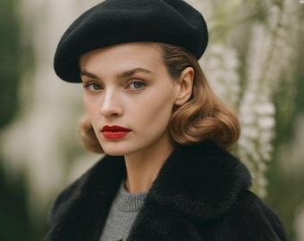 Black Wool Beret with Cabillou - Chic French Unisex Headwear