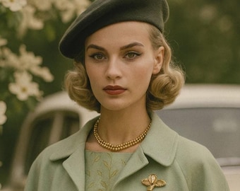 Army Green Wool  Beret Hat - Chic Headwear