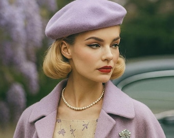 Béret en laine lilas - Béret printemps-été pour femme