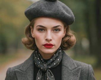 Light Grey Beret With Pearls White Pearls Beret Perl  display picture 3
