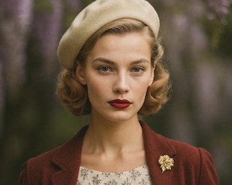 Cream Wool Beret Hat with Cabillou - Stylish French Headwear