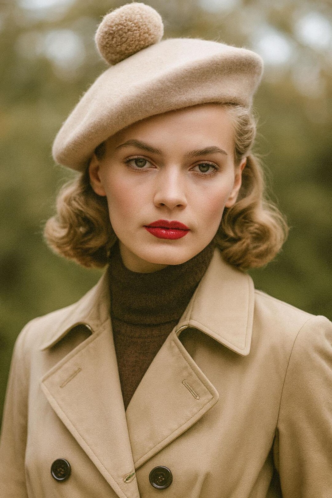 Beige Wool Beret Hat With Pom Pom - French Style Headwear - Etsy display picture 1
