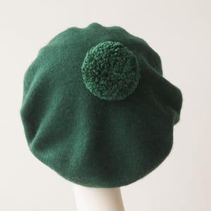 Forest Green Wool Beret Hat w/ Forest Green Wool Pom Pom - Urban Spring Style - Outdoor Hat