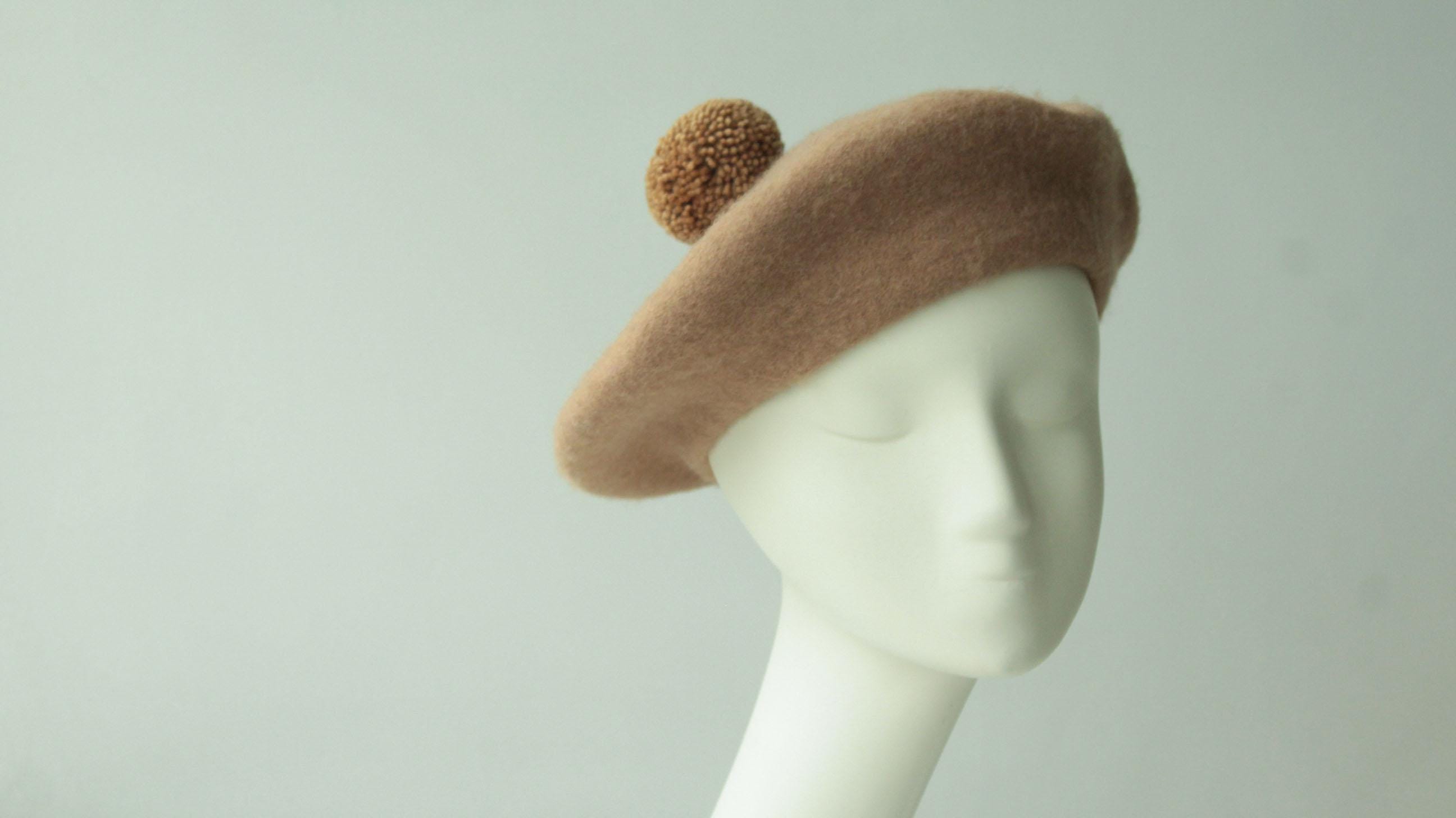 Camel Wool Beret Hat With Pom Pom - Unisex & Versatile Style  display picture 2