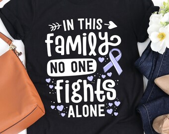 In This Family No One Fights Alone T-Shirt / Gastric Cancer / No One Fights Alone / In This Family / Periwinkle Ribbon / Stomach Cancer