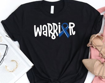 Warrior T-Shirt / Dark Blue Ribbon / Colon Cancer Shirt / Warrior / Colon Awareness / Cancer Survivor / Colorectal Gift / Recal Cancer