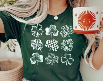 Shamrock Pattern Shirt / Retro St Patricks / Handrawn Clovers / St Patricks Day / Shamrock Shirt / Lucky Tee / Irish Shirt