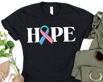 Hope T-Shirt / Blue Pink Teal / Thyroid Cancer / Cancer Support Tee / Cancer Tee / Cancer Awareness / Cancer Survivor / Thyroid Disease