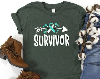 Cervical Cancer Survivor Shirt / Teal White Ribbon / Cervical Cancer Gift / Chemotherapy Gift / Cancer Support Shirt / Cancer Awareness