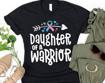 Daughter Of A Warrior T-Shirt / Daughter Of Warrior / Thyroid Cancer / Blue Pink Teal / Cancer Tee / Thyroid Cancer Gift / Thyroid Disease