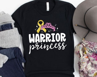 Warrior Princess T-Shirt / Gold Ribbon / Childhood Cancer Tee / Going Gold Shirt / Kids Cancer Shirt / Chemo Gifts / Childhood Cancer