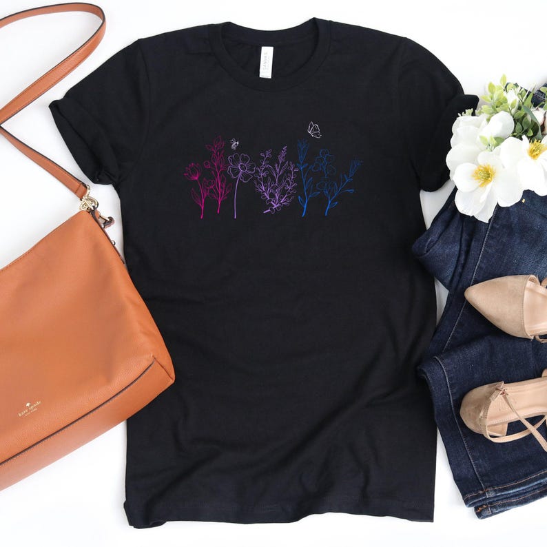 Bi Pride Wildflowers Shirt / Wildflower Shirt / Subtle Bisexual / Cottagecore Pride / Subtle Bi Pride / Bisexual Pride / Pride Month Shirt image 1
