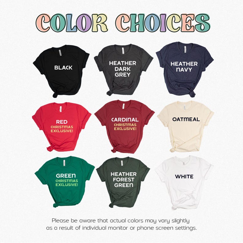 a collection of nine t-shirts in various colors, including black, navy, red, green, brown, gray, black, navy, red, green, and white.