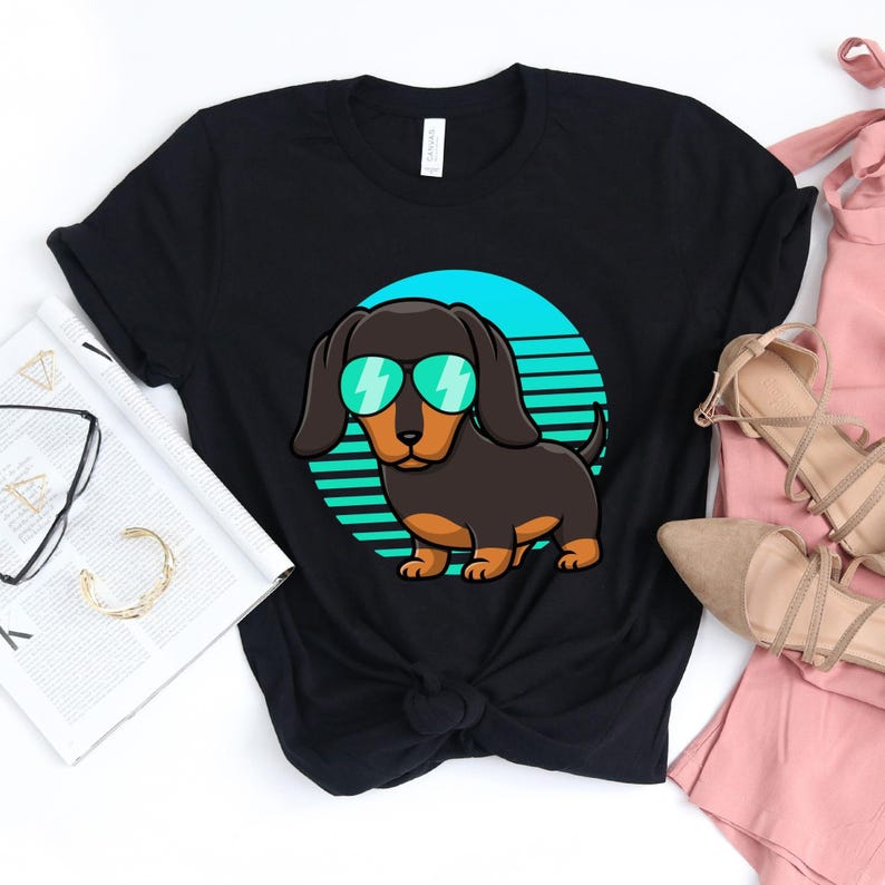 Retro Dachshund T-Shirt / Dachshund Shirt / Retro Dachshund / Vintage Sunset / Retro Sunset / Dachshund Mom / Love Dachshunds / Men Women image 1