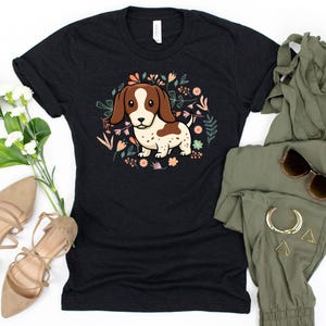 Floral Piebald Dachshund T-Shirt / Dachshund Shirt / Red Dachshund / Floral Dachshund / Dachshund Life / Dachshund Gift / Men Women Kids