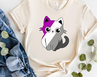 Cute Ace Shirt / Cute Asexual Gifts / Asexual Pride Flag / Cat Pride Shirt / Kawaii Clothing / Ace Pride T Shirt / Pride Gift / Pride Outfit