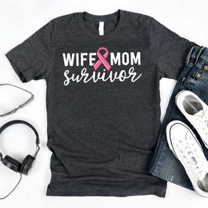 Wife Mom Survivor T-Shirt / Breast Cancer Shirt / Pink Ribbon Shirt / Wife Mom Survivor / Breast Cancer Tee / Fight Breast Cancer / Breast image 2