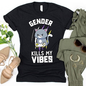 Gender Kills My Vibes T-Shirt / Gender Nonbinary / Gay Geek Shirt / Kawaii Cat T Shirt / Gaymer Shirt / DnD Pride / LGBT Gamer Shirt / LGBT