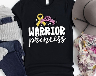 Warrior Princess T-Shirt / Gold Ribbon / Childhood Cancer Tee / Going Gold Shirt / Kids Cancer Shirt / Chemo Gifts / Childhood Cancer