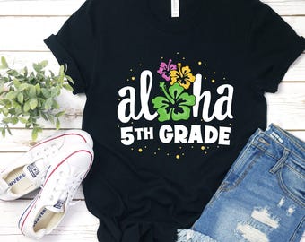 Camiseta Aloha de 5.º grado / Maestra de 5.º grado / Hola quinto grado / Primer día de clases / Camiseta a juego para maestra / Camiseta de primaria / Hawaiana