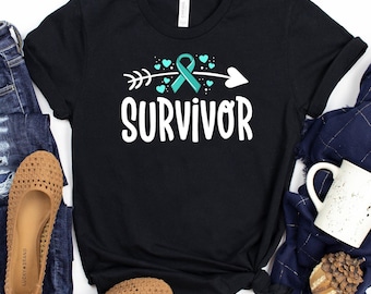 Ovarian Cancer Survivor T-Shirt / Daughter Of Warrior / Ovarian Cancer / Cancer Support / PCOS Awareness / Teal Ribbon