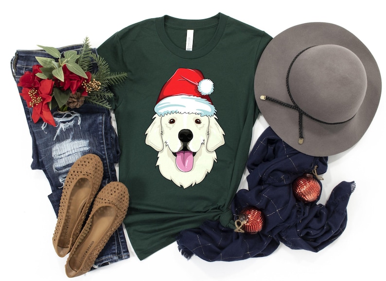Cream Golden Retriever in a Santa Hat Shirt / Dog Christmas Shirt / White Golden / Retriever Christmas / Dog Lover Present / Merry Dogmas image 4