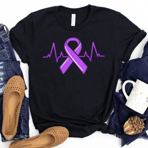 Alzheimers Ribbon Heartbeat T-Shirt / Purple Ribbon / Alzheimers Shirt / Heartbeat Shirt / Dementia Shirt / Fundraiser Shirt / Celiacs