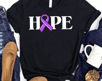 Hope T-Shirt / Alzheimers Shirt / Purple Ribbon / Celiacs Disease / Alzheimers Awareness / Alzheimers Month / Peace Love Cure / Dementia