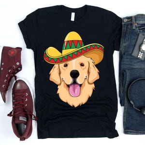 Mexican Sombrero Wearing Golden Retriever Shirt // Mexican Shirt / Kids Fiesta / Kids Cinco De Mayo / Cinco De Mayo Party / Fiesta Party