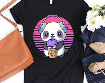 Retro K-Pop Panda T-Shirt / Cute Panda / K-Pop Shirt / Kawaii Bubble Tea / Kawaii Clothing / Asian Shirt / KDrama Merch / K-Pop Girl