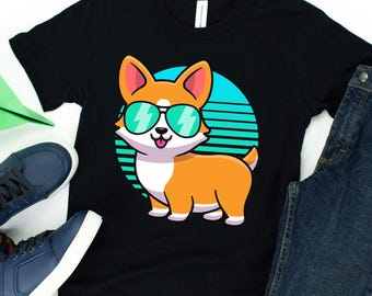 Retro Sunglasses Corgi T-Shirt / Vintage Corgi Shirt / Retro Sunset / Funny Corgi Shirt / Kawaii Corgi / Corgi Dog Shirt / Pembroke Welsh