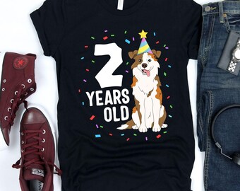2 Years Old / T-Shirt / Second Birthday Shirt / 2nd Birthday Shirt / Australian Shepherd Shirt / Dog Birthday Party / Kid's Birthday Shirt