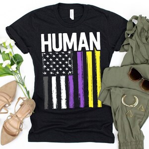Human Gender Nonbinary Flag T-Shirt / American Flag / Human Pride Flag / Genderfluid LGBT / Nonbinary Pride / Genderqueer Pride