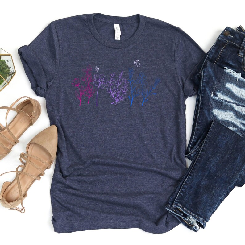 Bi Pride Wildflowers Shirt / Wildflower Shirt / Subtle Bisexual / Cottagecore Pride / Subtle Bi Pride / Bisexual Pride / Pride Month Shirt image 2
