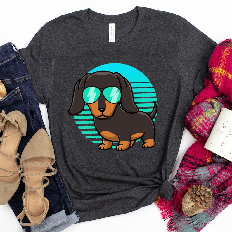 Retro Dachshund T-Shirt / Dachshund Shirt / Retro Dachshund / Vintage Sunset / Retro Sunset / Dachshund Mom / Love Dachshunds / Men Women image 2