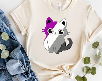 Cute Ace Shirt / Cute Asexual Gifts / Asexual Pride Flag / Cat Pride Shirt / Kawaii Clothing / Ace Pride T Shirt / Pride Gift / Pride Outfit