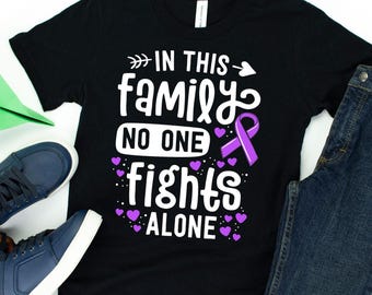 In This Family No One Fights Alone T-Shirt / Purple Ribbon / Alzheimers Shirt / In This Family / No One Fights Alone / Alzheimers Walk