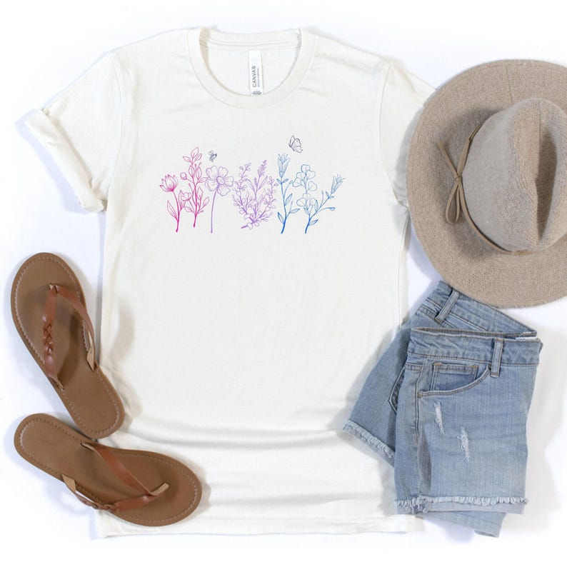 Bi Pride Wildflowers Shirt / Wildflower Shirt / Subtle Bisexual / Cottagecore Pride / Subtle Bi Pride / Bisexual Pride / Pride Month Shirt image 3
