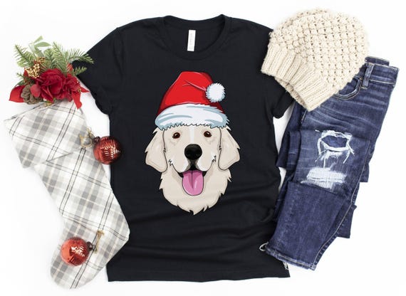 Cream Golden Retriever in a Santa Hat Shirt / Dog Christmas Shirt / White Golden / Retriever Christmas / Dog Lover Present / Merry Dogmas