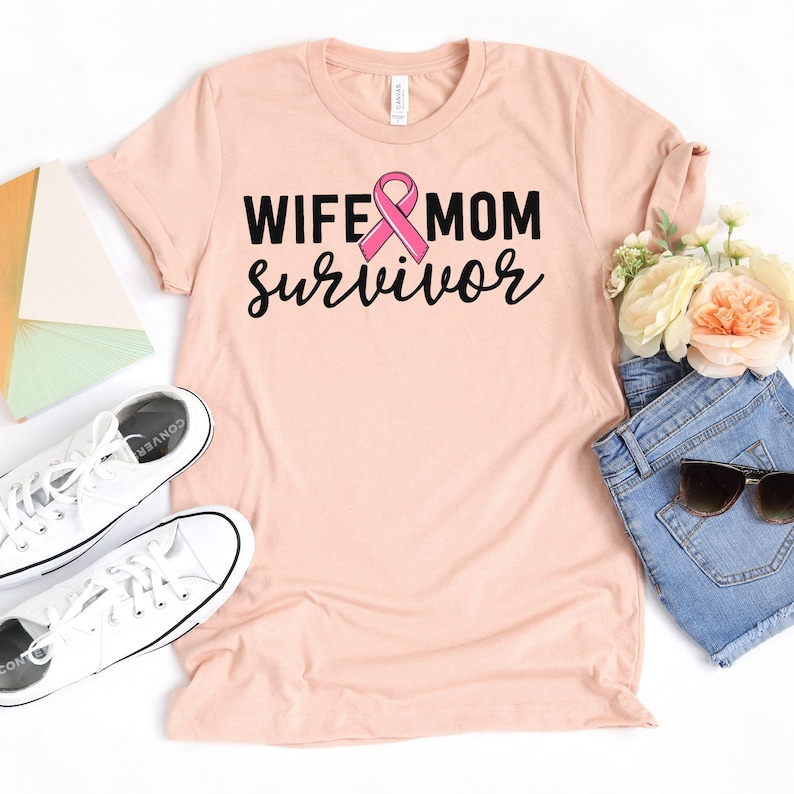 Wife Mom Survivor T-Shirt / Breast Cancer Shirt / Pink Ribbon Shirt / Wife Mom Survivor / Breast Cancer Tee / Fight Breast Cancer / Breast image 3