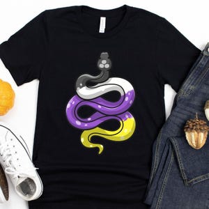 Gender Non-Binary Flag Snake T-Shirt / Nonbinary Pride / Flag Snake / Gender Non-Binary / Pride Snake / Reptile Lovers / Gender Neutral
