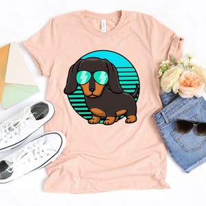 Retro Dachshund T-Shirt / Dachshund Shirt / Retro Dachshund / Vintage Sunset / Retro Sunset / Dachshund Mom / Love Dachshunds / Men Women image 3
