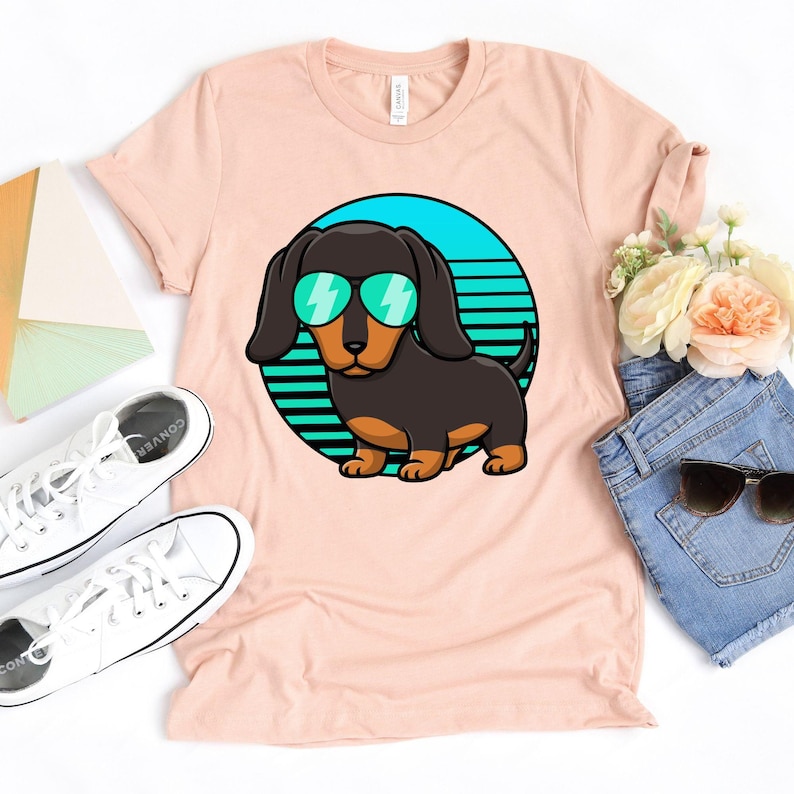 Retro Dachshund T-Shirt / Dachshund Shirt / Retro Dachshund / Vintage Sunset / Retro Sunset / Dachshund Mom / Love Dachshunds / Men Women image 3