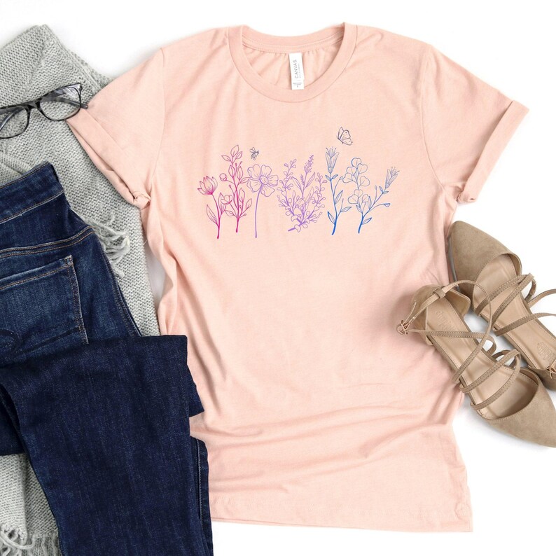 Bi Pride Wildflowers Shirt / Wildflower Shirt / Subtle Bisexual / Cottagecore Pride / Subtle Bi Pride / Bisexual Pride / Pride Month Shirt image 4