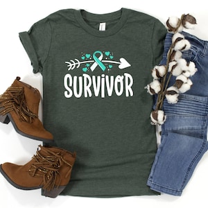 Cervical Cancer Survivor Shirt / Teal White Ribbon / Cervical Cancer Gift / Chemotherapy Gift / Cancer Support Shirt / Cancer Awareness