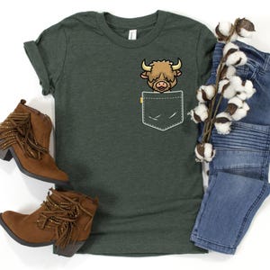 Pocket Highland Cow Shirt / Highland Cow Gift / Farm Animal Shirt / Gift For Cow Lover / Ranch Cowgirl Shirt / Highland Cow Lover