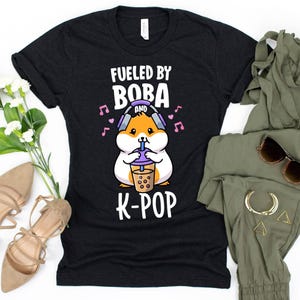 Fueled By Boba And K-Pop T-Shirt / K-Pop Shirt / Cute Hamster / Kawaii Bubble Tea / Boba Tea / Kawaii Clothing / KDrama Shirt / Korean