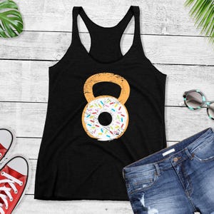 Kettlebell Donut Racerback Tank Top / T-Shirt / Kettlebell / Workout Shirt / Gym Tank / Funny Workout Tank / Gym Gift / Doughnut / Racerback