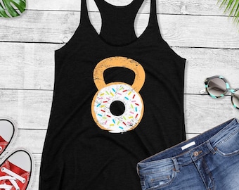 Kettlebell Donut Racerback Tank Top / T-Shirt / Kettlebell / Workout Shirt / Gym Tank / Funny Workout Tank / Gym Gift / Doughnut / Racerback