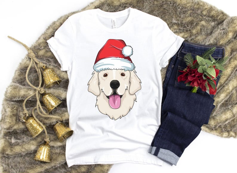 Cream Golden Retriever in a Santa Hat Shirt / Dog Christmas Shirt / White Golden / Retriever Christmas / Dog Lover Present / Merry Dogmas image 5